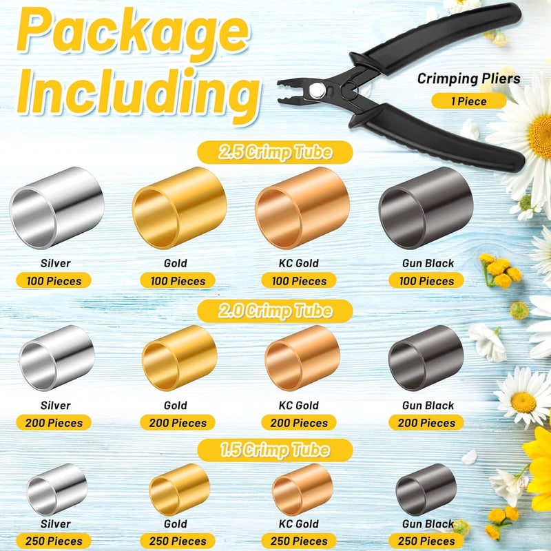 Thrilez Crimping Beads for Jewelry Making, 2200 Pieces Crimp Tubes with Crimping Pliers for Earring Necklace Bracelet DIY Jewelry Making(3 Sizes, 4 Colors) - Image 3